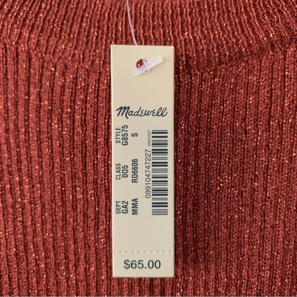 NWT Madewell Evening Sparkle Burnt Orange Ribbed Sweater Short Sleeve Top Small - Picture 8 of 13